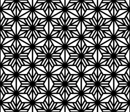 Seamless pattern based on ornament Kumiko.Black color lines. Stock Illustration