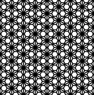 Seamless pattern based on ornament Kumiko.Black color lines. Stock Illustration