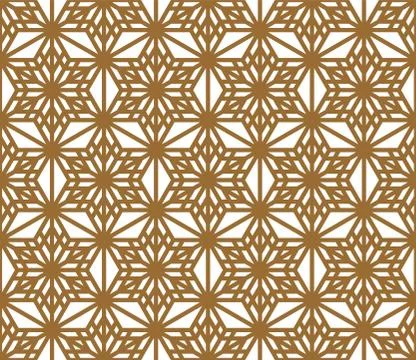 Seamless pattern based on ornament Kumiko.Golden color lines. Stock Illustration