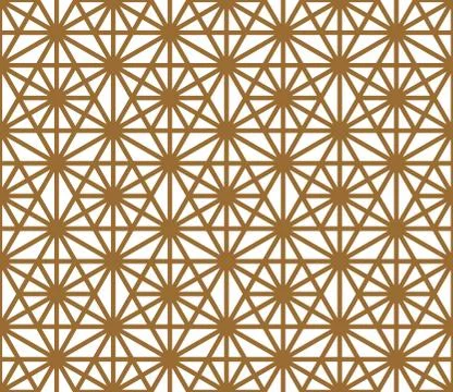 Seamless pattern based on ornament Kumiko.Golden color lines. Stock Illustration