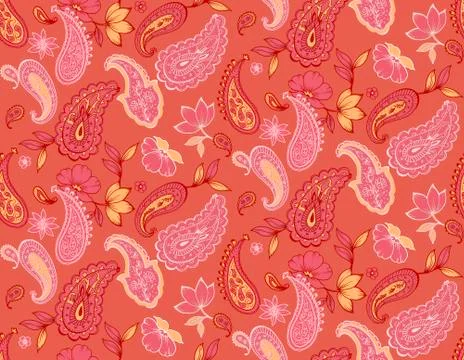 Seamless pattern based on ornament paisley Bandana Print. Stock Illustration