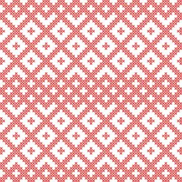 Seamless pattern based on slavic ornament.Embroidered cross-stitch. Stock Illustration
