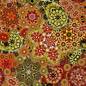 Seamless pattern based on traditional Asian elements Paisley. Colorful orange 스톡 일러스트