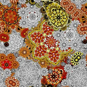 Seamless pattern based on traditional Asian elements Paisley. Colorful orange 스톡 일러스트