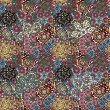 Seamless pattern based on traditional Asian elements Paisley. Colorful pastel イラスト素材