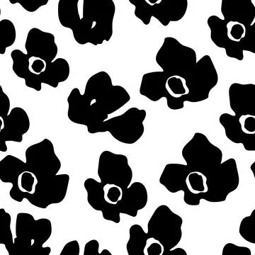Seamless pattern based on traditional folk art flowers ornaments. Black and Stock Illustration