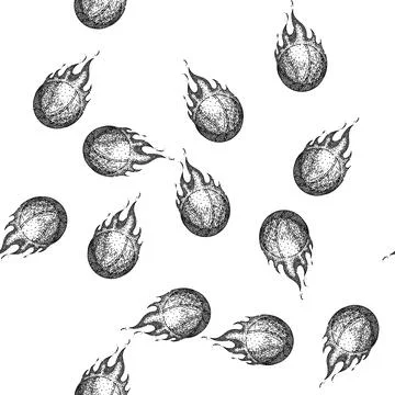 Seamless pattern basket basketball ball sketch hand drawn 스톡 일러스트