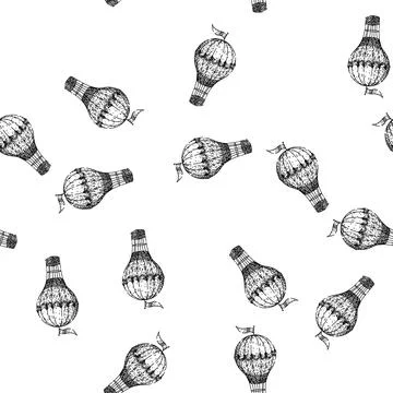 Seamless pattern basket hot air balloon sketch hand drawn Stock Illustration