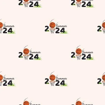 Seamless pattern with basketball. Summer 2024 스톡 일러스트