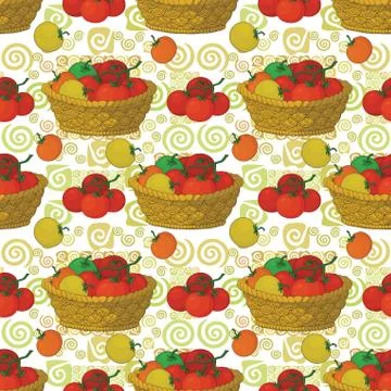 Seamless pattern, baskets and tomatoes Stock-Illustration
