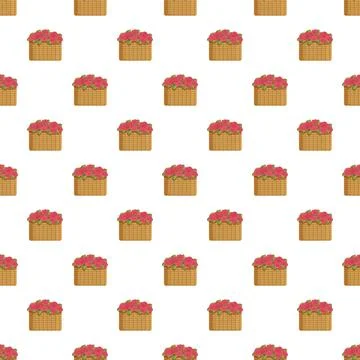 Seamless pattern with baskets of blooming roses 库存插图