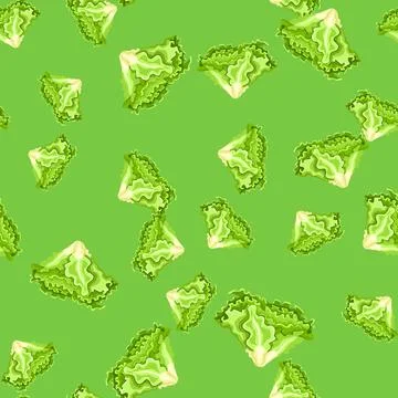 Seamless pattern Batavia salad on bright green background. Simple ornament wi Illustrazione stock