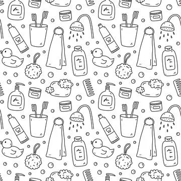 Seamless pattern with bath accessories 스톡 일러스트
