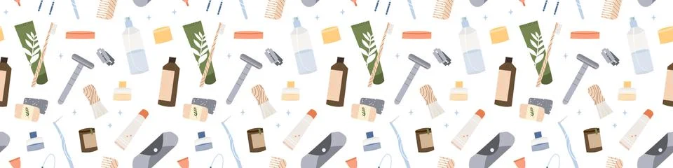 Seamless pattern. Bathroom accessories, bath items, toiletry, cosmetics Stock Illustration