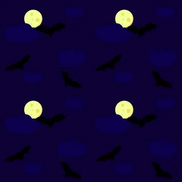 Seamless pattern. Bats on the background of the night sky. Moon. Vector illus Stock Illustration