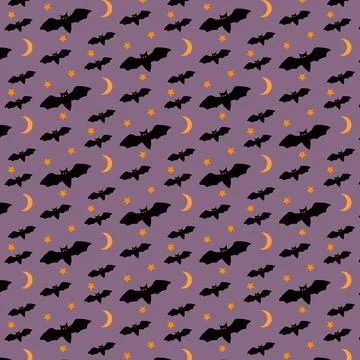 Seamless pattern with bats moon and stars. Stock Illustration