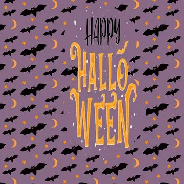 Seamless pattern with bats moon and stars. Stock Illustration