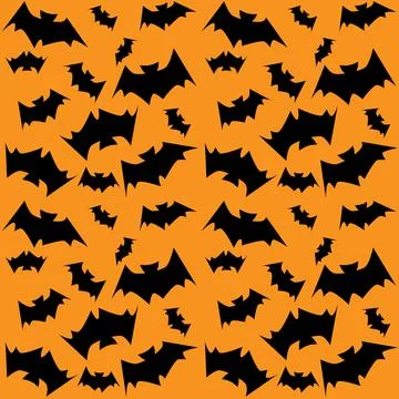 Seamless pattern bats on the orange background. Stock Illustration
