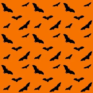 Seamless pattern with bats on an orange background. The background. Print des Stock Illustration
