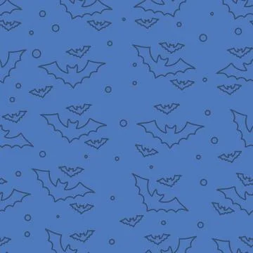 Seamless pattern bats outline isolated on blue background.Vector illustration Stock Illustration