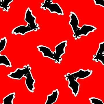 Seamless pattern with bats on a red background. vector illustration Illustrazione stock