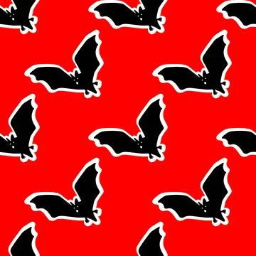 Seamless pattern with bats on a red background. vector illustration Stock Illustration