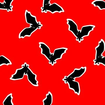 Seamless pattern with bats on a red background. vector illustration Stock Illustration
