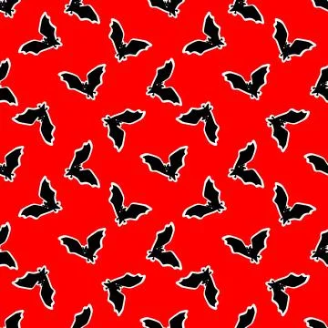 Seamless pattern with bats on a red background. vector illustration Stock Illustration