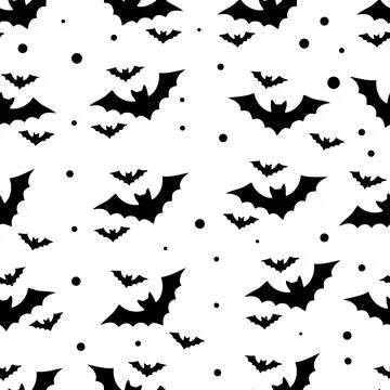 Seamless Pattern Bats Silhouette Isolated on White Background Halloween The.. Stock Illustration
