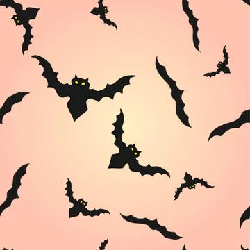Seamless pattern with bats silhouettes. Printable template. Stock Illustration