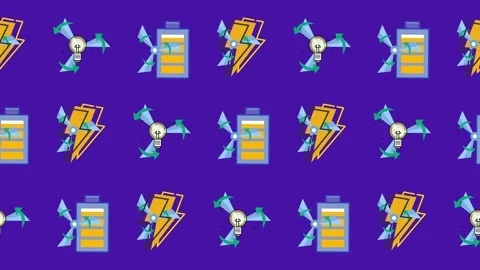 Seamless pattern of battery charge, lightning bolt, and wind energy icon Stock Footage 319120141