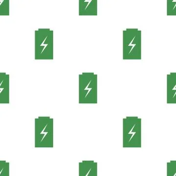Seamless pattern with battery icon. Green ecological sign. Vector. 스톡 일러스트
