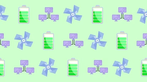 Seamless pattern of battery power, networking, and technology icons animation Stock Footage 318519194