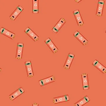 Seamless pattern Battery recycling container accepting used energy cells 스톡 일러스트