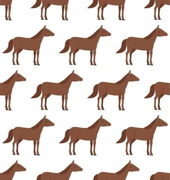 Seamless pattern with bay horses running horses and riders. Stock Illustration