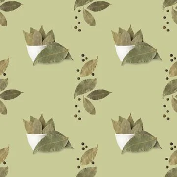 Seamless pattern with bay leaf and allspice. Stock Illustration