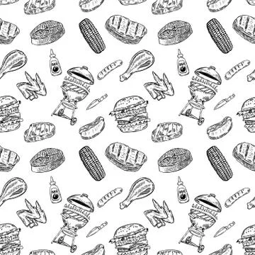 Seamless pattern bbq and grill. Design element for poster, wrapping paper. Ve Stock Illustration