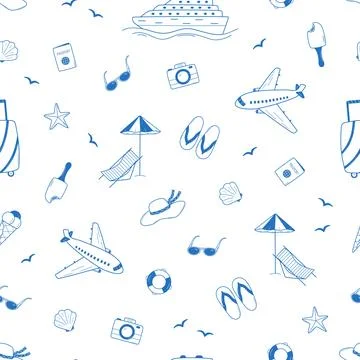 Seamless pattern beach holiday concept. Vector illustration of palm tree ai.. 스톡 일러스트