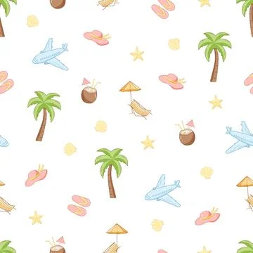 Seamless pattern beach holiday concept. Vector illustration of palm tree ai.. Illustrazione stock