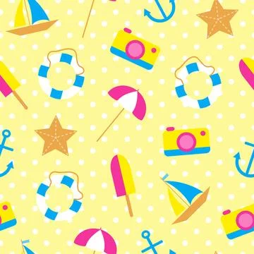 Seamless pattern with beach icons. Stock Illustration