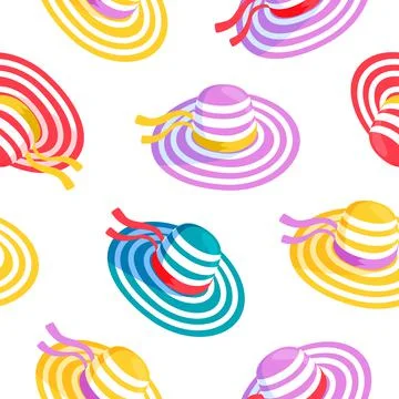 Seamless pattern with beach lady hats. Stock Illustration
