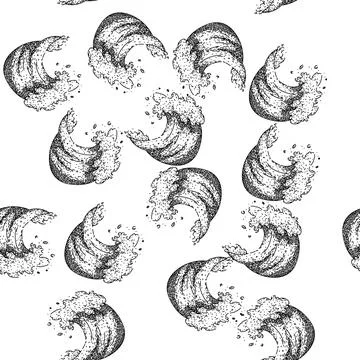 Seamless pattern beach ocean wave sketch hand drawn 库存插图