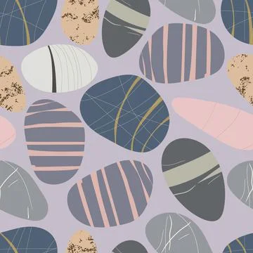 Seamless pattern with Beach pebbles. Hand drawn various shapes. Modern Stock Illustration