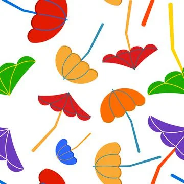 Seamless pattern of beach red and yellow umbrellas. Stock Illustration