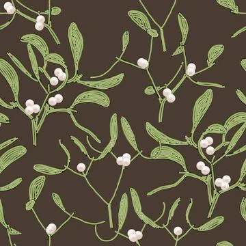 Seamless pattern beaded mistletoe white dark background Stock Illustration