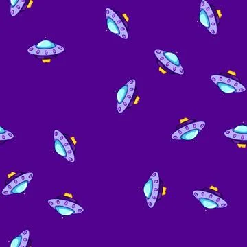 Seamless pattern beam ufo ship cartoon vector Stock Illustration