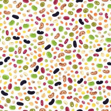 Seamless pattern of beans and legumes. Kitchen, cooking print. Stock Illustration