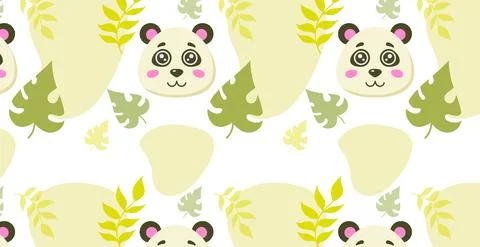Seamless pattern, bear among the leaves - Vector Stock Illustration