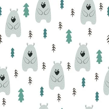 Seamless pattern bear in hand drawn style. Stock Illustration