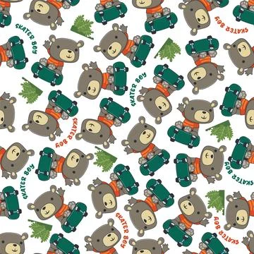 Seamless pattern with bear on  skate board, For fabric textile Stock Illustration